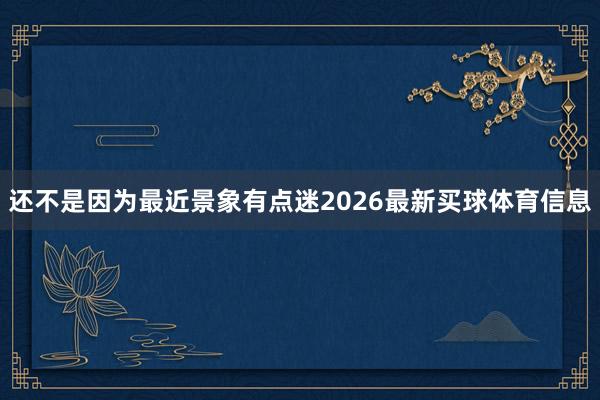 还不是因为最近景象有点迷2026最新买球体育信息