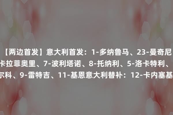 【两边首发】意大利首发：1-多纳鲁马、23-曼奇尼、21-巴斯托尼、13-卡拉菲奥里、7-波利塔诺、8-托纳利、5-洛卡特利、18-巴雷拉、3-迪马尔科、9-雷特吉、11-基恩意大利替补：12-卡内塞基、22-梅雷特、2-帕莱斯特拉、4-斯皮纳佐拉、6-布翁乔尔诺、19-加蒂、20-斯卡尔维尼、14-皮西利、16-克里斯坦特、17-弗拉欧好意思、10-拉斯帕多里、15-埃斯波西托北爱尔兰首发：23-皮尔斯·查尔斯、13-麦康维尔、17-帕特里克·麦克奈尔、5-休姆、20-布罗迪·斯宾塞、15-德文尼、7-格布雷斯、19-谢赫·查尔斯、2-特里·德夫林、14-艾萨克·普莱斯、10-杰米·唐利北爱尔兰替补：1-法雷尔、12-康纳·阿扎尔、3-托尔、4-汤姆・艾奇逊、22-西亚隆·布朗、6-萨维尔、9-帕特里克·凯利、16-莱昂斯、8-马歇尔、11-保罗·史姑娘、18-杰米·里德、21-马格尼斯【本场比赛两边首发阵型图】【近期战绩及交锋历史】    体育录像/图片